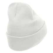 Melting Pumpkin Embroidered 12 Inch Long Knitted Beanie - White OSFM