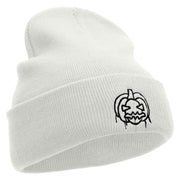 Melting Pumpkin Embroidered 12 Inch Long Knitted Beanie - White OSFM