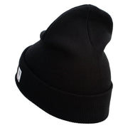 USMC Embroidered 12 Inch Solid Knit Cuff Long Beanie Made in USA - Black OSFM