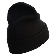 USMC Embroidered 12 Inch Solid Knit Cuff Long Beanie Made in USA - Black OSFM