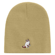 Made in USA Ragdoll Cat Icon Embroidered 8 Inch Short Beanie - Cream OSFM