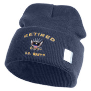 Retired US Navy Logo Embroidered 12 Inch Cuff Long Beanie Made in USA - Navy OSFM