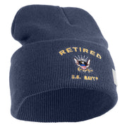 Retired US Navy Logo Embroidered 12 Inch Cuff Long Beanie Made in USA - Navy OSFM