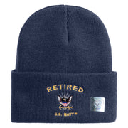 Retired US Navy Logo Embroidered 12 Inch Cuff Long Beanie Made in USA - Navy OSFM