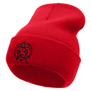 Melting Pumpkin Embroidered 12 Inch Long Knitted Beanie - Red OSFM