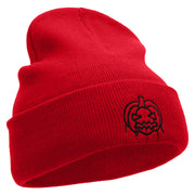 Melting Pumpkin Embroidered 12 Inch Long Knitted Beanie - Red OSFM