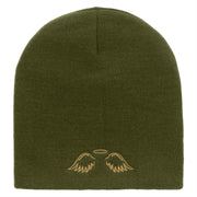 Angel Wings Embroidered 8 inch Acrylic Short Blank Beanie