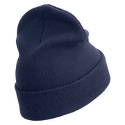 USMC Embroidered 12 Inch Solid Knit Cuff Long Beanie Made in USA - Navy OSFM
