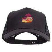 Autumn Shrooms Embroidered Five Panels Pro Style Trucker Mesh Cap - Black OSFM