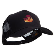 Autumn Shrooms Embroidered Five Panels Pro Style Trucker Mesh Cap - Black OSFM