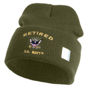 Retired US Navy Logo Embroidered 12 Inch Cuff Long Beanie Made in USA - Olive OSFM