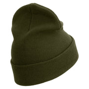 USMC Embroidered 12 Inch Solid Knit Cuff Long Beanie Made in USA - Olive OSFM