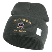 Retired US Navy Logo Embroidered 12 Inch Cuff Long Beanie Made in USA - Graphite OSFM