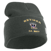 Retired US Navy Logo Embroidered 12 Inch Cuff Long Beanie Made in USA - Graphite OSFM