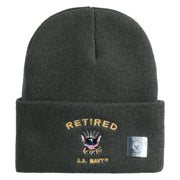 Retired US Navy Logo Embroidered 12 Inch Cuff Long Beanie Made in USA - Graphite OSFM