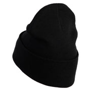 Extra Small Skull Halloween Embroidered Iron On Patched 12 Inch Long Knitted Beanie - Black OSFM
