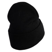 Extra Small Skull Halloween Embroidered Iron On Patched 12 Inch Long Knitted Beanie - Black OSFM