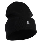 Extra Small Skull Halloween Embroidered Iron On Patched 12 Inch Long Knitted Beanie - Black OSFM