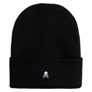 Extra Small Skull Halloween Embroidered Iron On Patched 12 Inch Long Knitted Beanie - Black OSFM