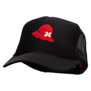 Lady Red Hat Patched Foam Front Golf Style Mesh Back Cap - Black OSFM