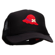 Lady Red Hat Patched Foam Front Golf Style Mesh Back Cap - Black OSFM