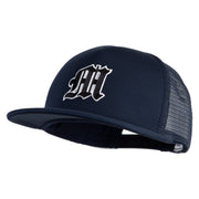 Old English Black M Patched Flat Bill Trucker Snapback Cap - Navy OSFM