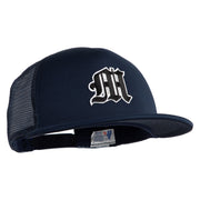 Old English Black M Patched Flat Bill Trucker Snapback Cap - Navy OSFM