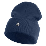 Extra Small Skull Halloween Embroidered Iron On Patched 12 Inch Long Knitted Beanie - Navy OSFM