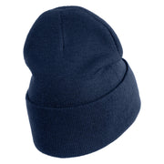 Extra Small Skull Halloween Embroidered Iron On Patched 12 Inch Long Knitted Beanie - Navy OSFM