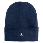 Extra Small Skull Halloween Embroidered Iron On Patched 12 Inch Long Knitted Beanie - Navy OSFM