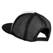 Old English Black M Patched Flat Bill Trucker Snapback Cap - White Black OSFM