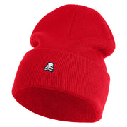 Extra Small Skull Halloween Embroidered Iron On Patched 12 Inch Long Knitted Beanie - Red OSFM