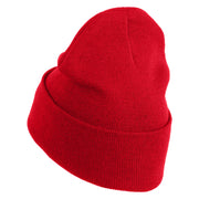 Extra Small Skull Halloween Embroidered Iron On Patched 12 Inch Long Knitted Beanie - Red OSFM