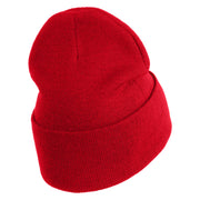 Extra Small Skull Halloween Embroidered Iron On Patched 12 Inch Long Knitted Beanie - Red OSFM
