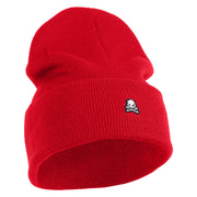 Extra Small Skull Halloween Embroidered Iron On Patched 12 Inch Long Knitted Beanie - Red OSFM