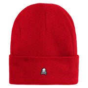 Extra Small Skull Halloween Embroidered Iron On Patched 12 Inch Long Knitted Beanie - Red OSFM