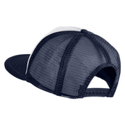 Old English Black M Patched Flat Bill Trucker Snapback Cap - White Navy OSFM
