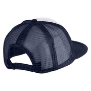 Old English Black M Patched Flat Bill Trucker Snapback Cap - White Navy OSFM