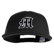 Old English Black M Patched Flat Bill Trucker Snapback Cap - Black OSFM