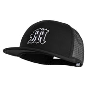 Old English Black M Patched Flat Bill Trucker Snapback Cap - Black OSFM