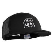 Old English Black M Patched Flat Bill Trucker Snapback Cap - Black OSFM