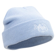 Sad Fish Logo Embroidered Super Stretch Knit Watch Cap Beanie - Columbia-Blue OSFM