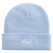 Sad Fish Logo Embroidered Super Stretch Knit Watch Cap Beanie - Columbia-Blue OSFM