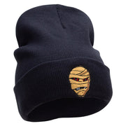 Scary Mummy Embroidered 12 Inch Long Knitted Beanie - Navy OSFM