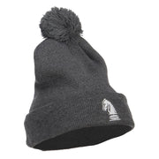 Chess Piece Knight Embroidered Pom Beanie