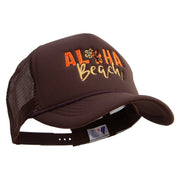 Aloha Beach with Flowers Embroidered Summer Foam Mesh Trucker Cap - Chocolate OSFM