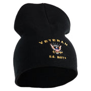 Veteran US Navy Symbol Embroidered 8 Inch Knit Short Beanie Made in USA - Black OSFM