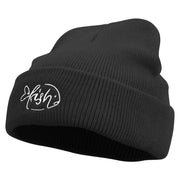 Sad Fish Logo Embroidered Super Stretch Knit Watch Cap Beanie - Black OSFM