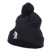 Chess Piece Knight Embroidered Pom Beanie