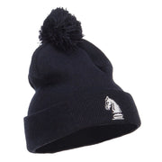 Chess Piece Knight Embroidered Pom Beanie